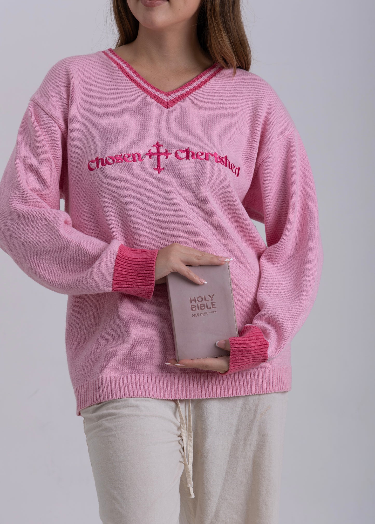 'Chosen & Cherished' Sweater Pink