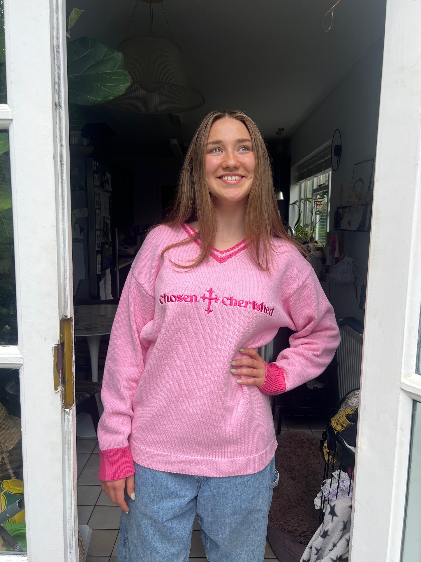 'Chosen & Cherished' Sweater Pink